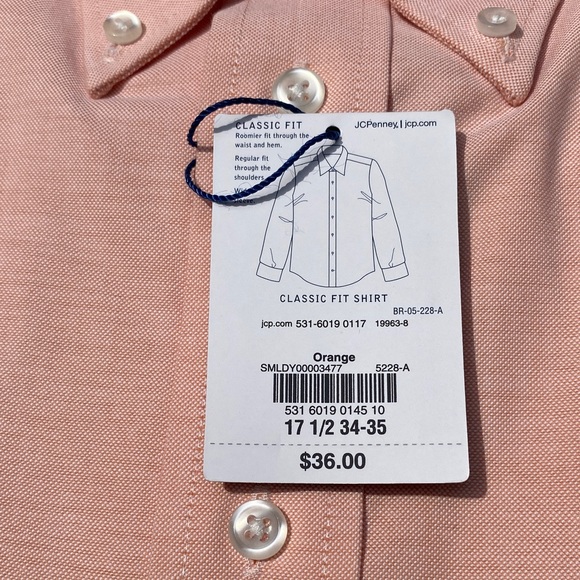 Stafford Men's Orange Classic Fit Dress Shirt 17 1/2 34-35 NWT - Picture 4 of 4